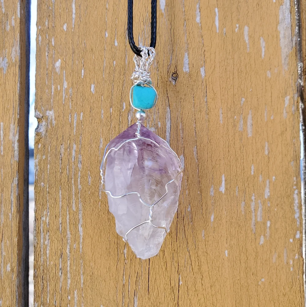 ๐2 for $30 - Genuine Raw Amethyst Wire-wrapped Necklace - Picture 6 of 7